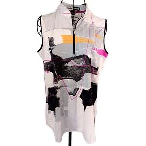 Jamie Sadock Womens Golf Shirt Sz L Geometrics Pink Black Grey White
